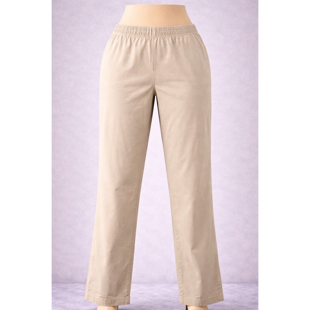 NWOT Denim & Co Mens 5XT Khaki Tan Elastic Waist Straight Leg Pants Pockets